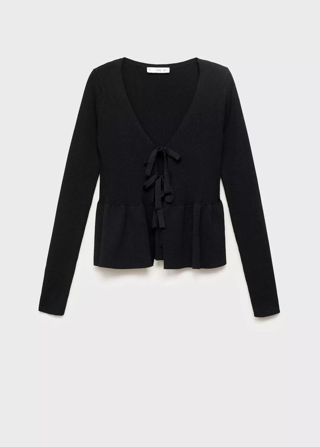 Black Knitted Cardigan With Ties, Black, large image number 7