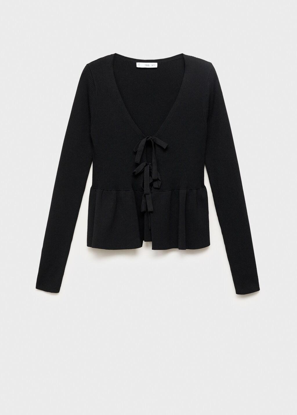 Black Knitted Cardigan With Ties, Black, large image number 11