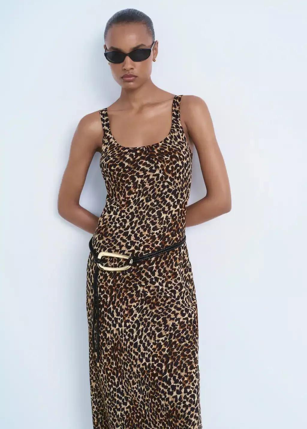 Black Animal-Print Midi-Dress, Black, large image number 1