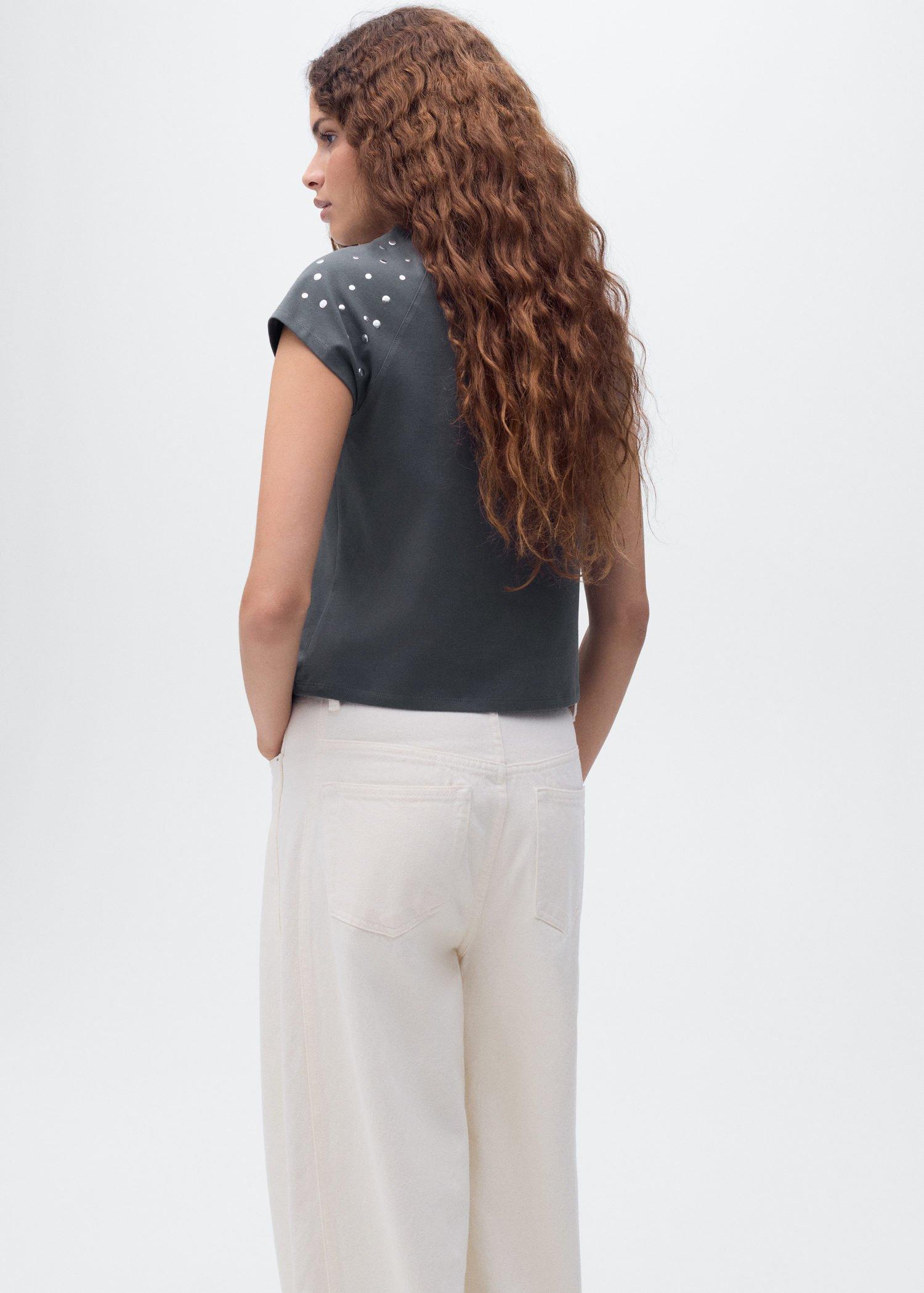 Grey Cotton T-Shirt With Studs, , large image number 4