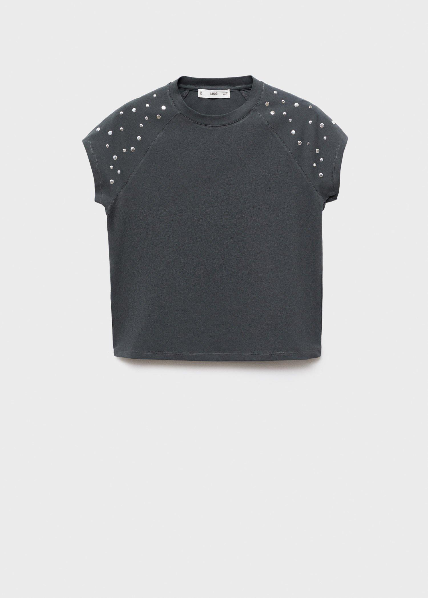 Grey Cotton T-Shirt With Studs, , large image number 8