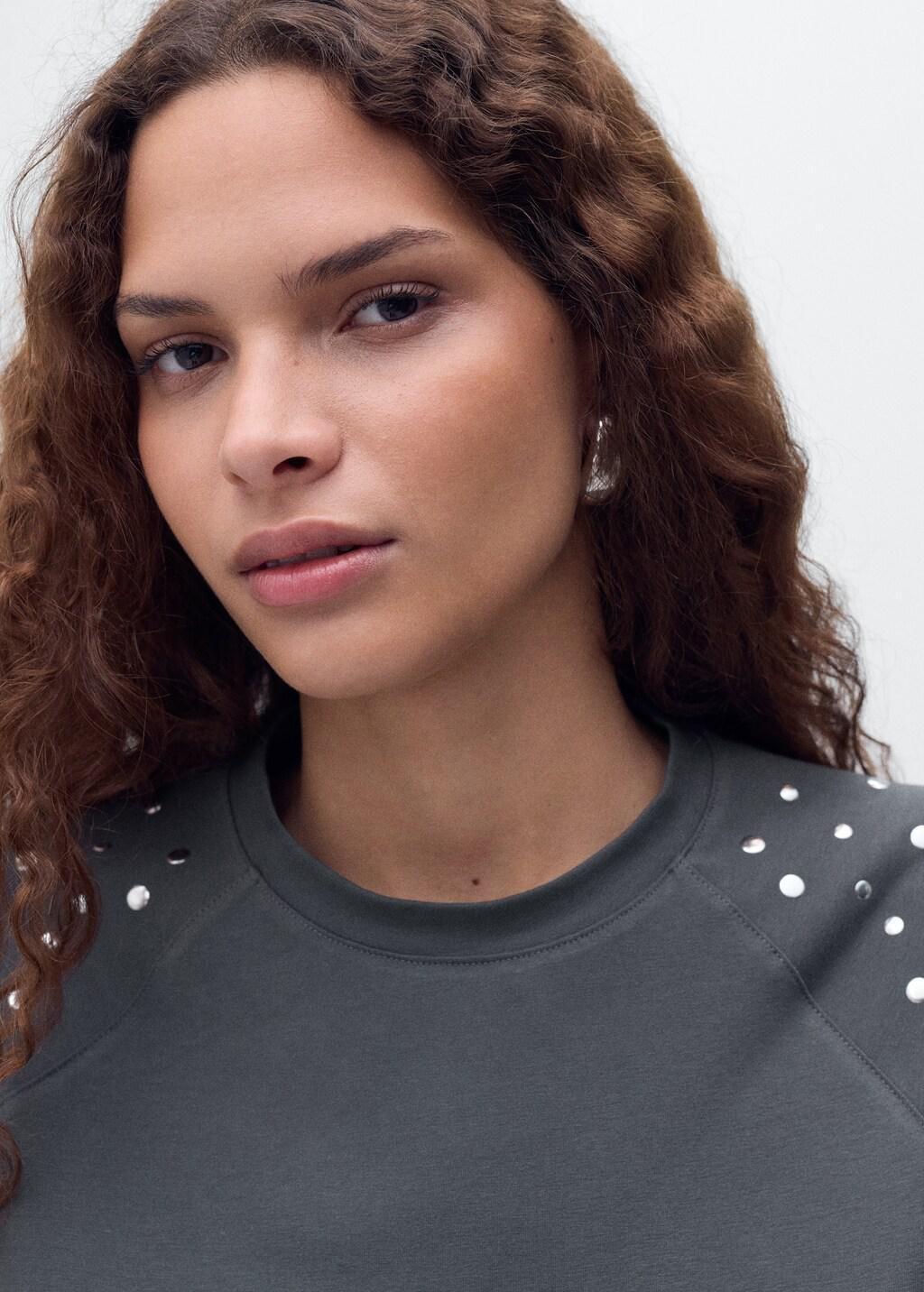 Grey Cotton T-Shirt With Studs, , large image number 9