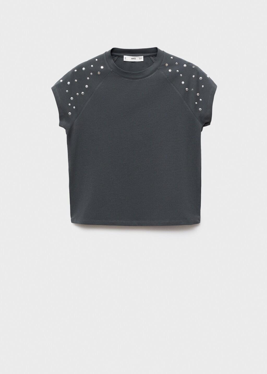 Grey Cotton T-Shirt With Studs, , large image number 11
