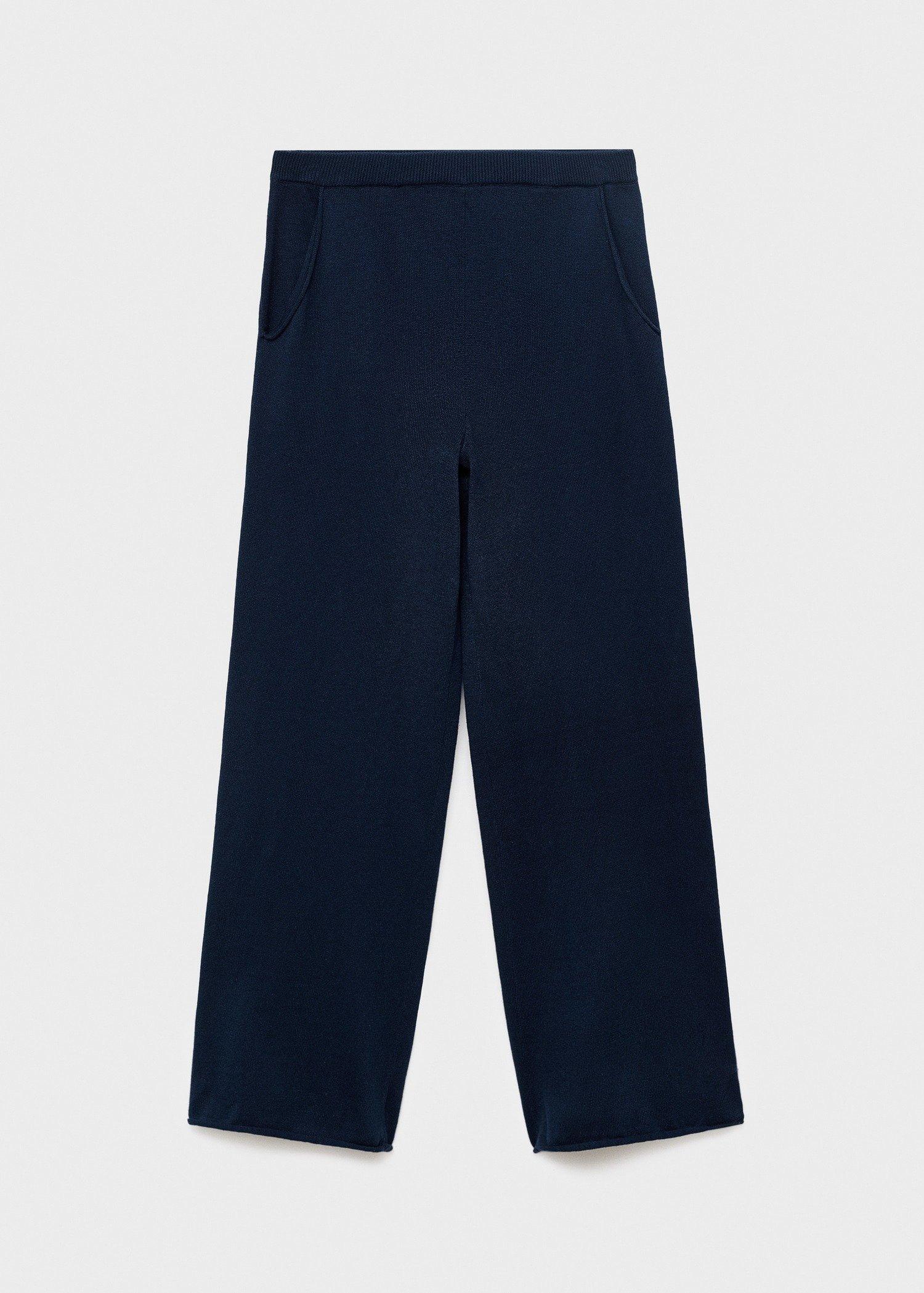 Navy Cotton-Knit Trousers, Kids Girls, , large image number 0