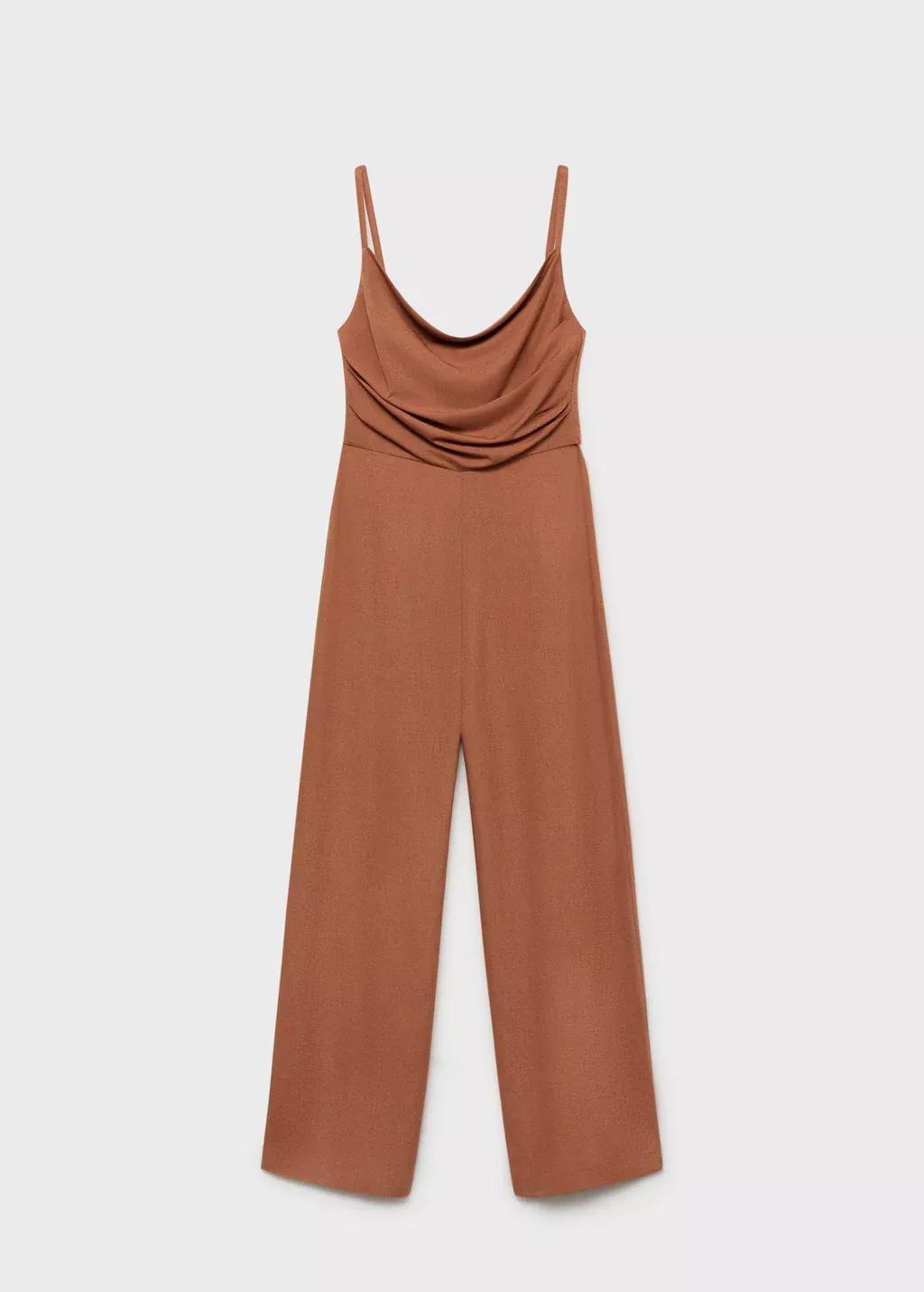 Brown Long Jumpsuit With Draped Neckline, , large image number 0