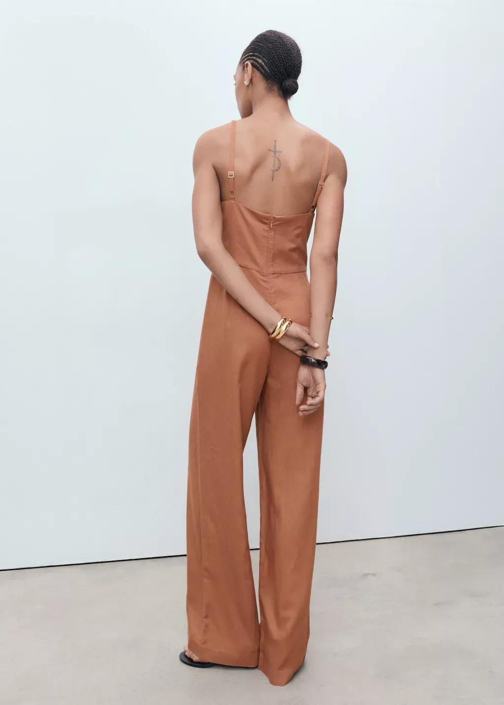 Brown Long Jumpsuit With Draped Neckline, Brown, large image number 5