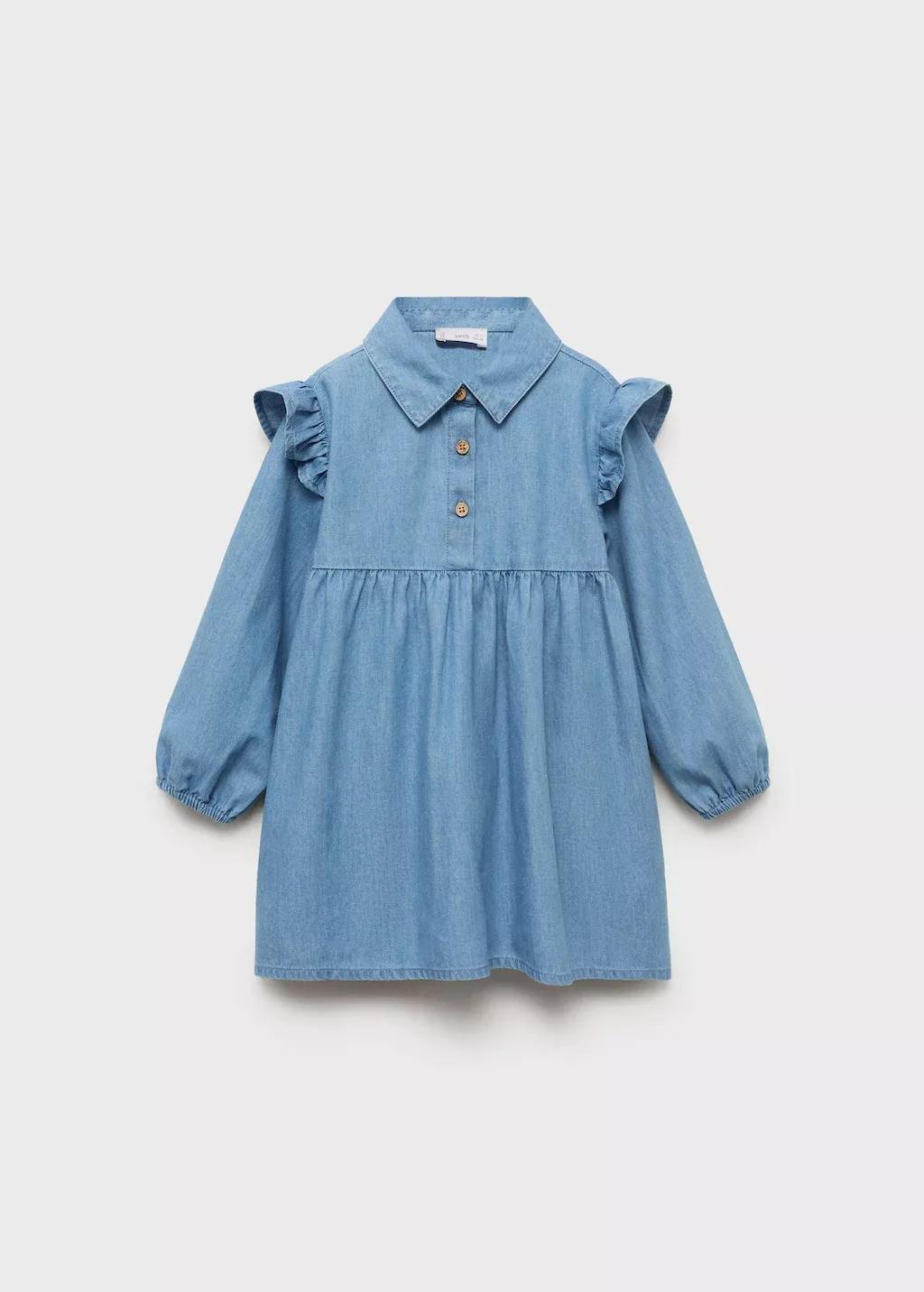OPEN BLUE Ruffled denim dress, Baby Girl, , large image number 0