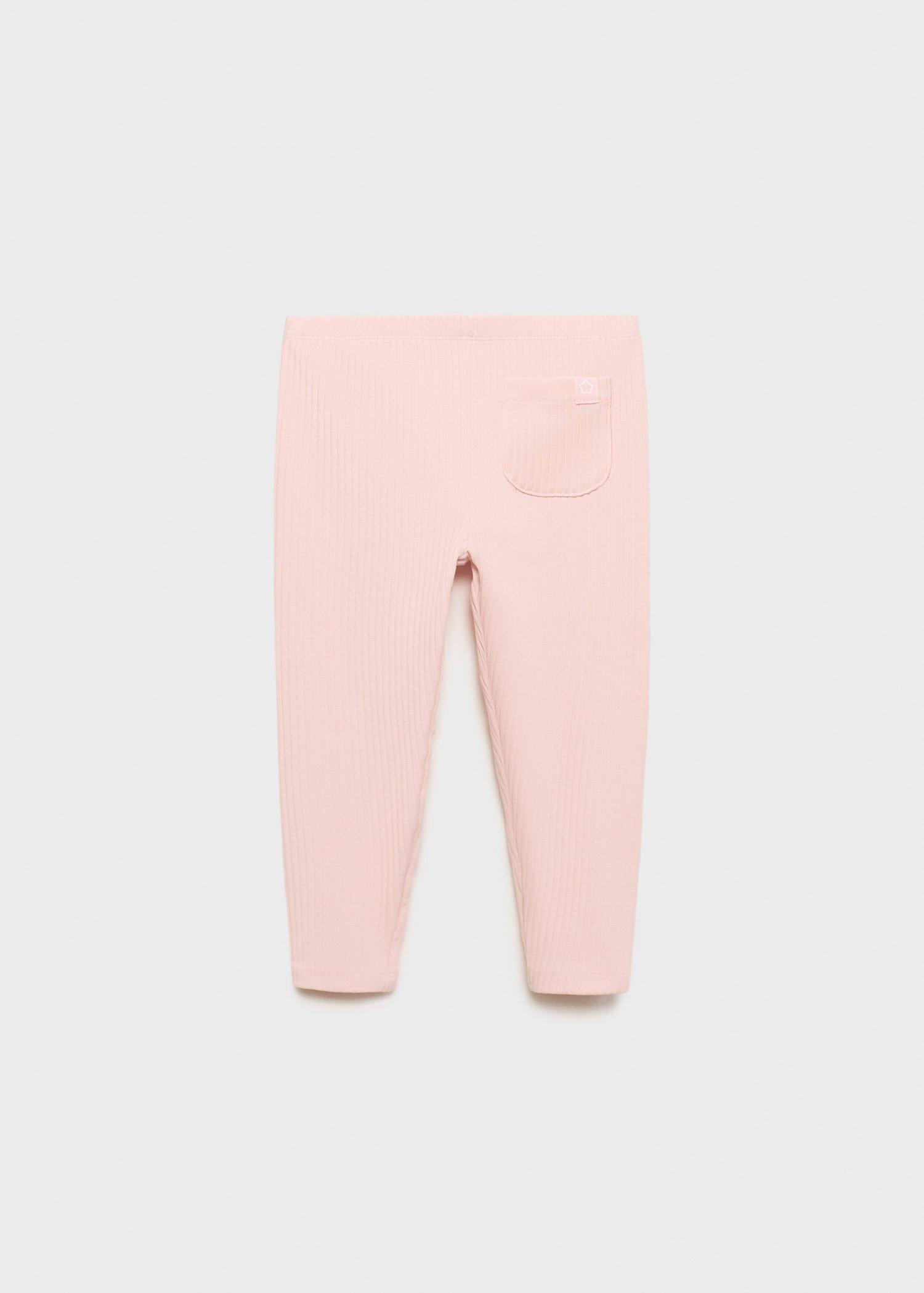 Pink Cotton Ribbed Leggings, , large image number 1