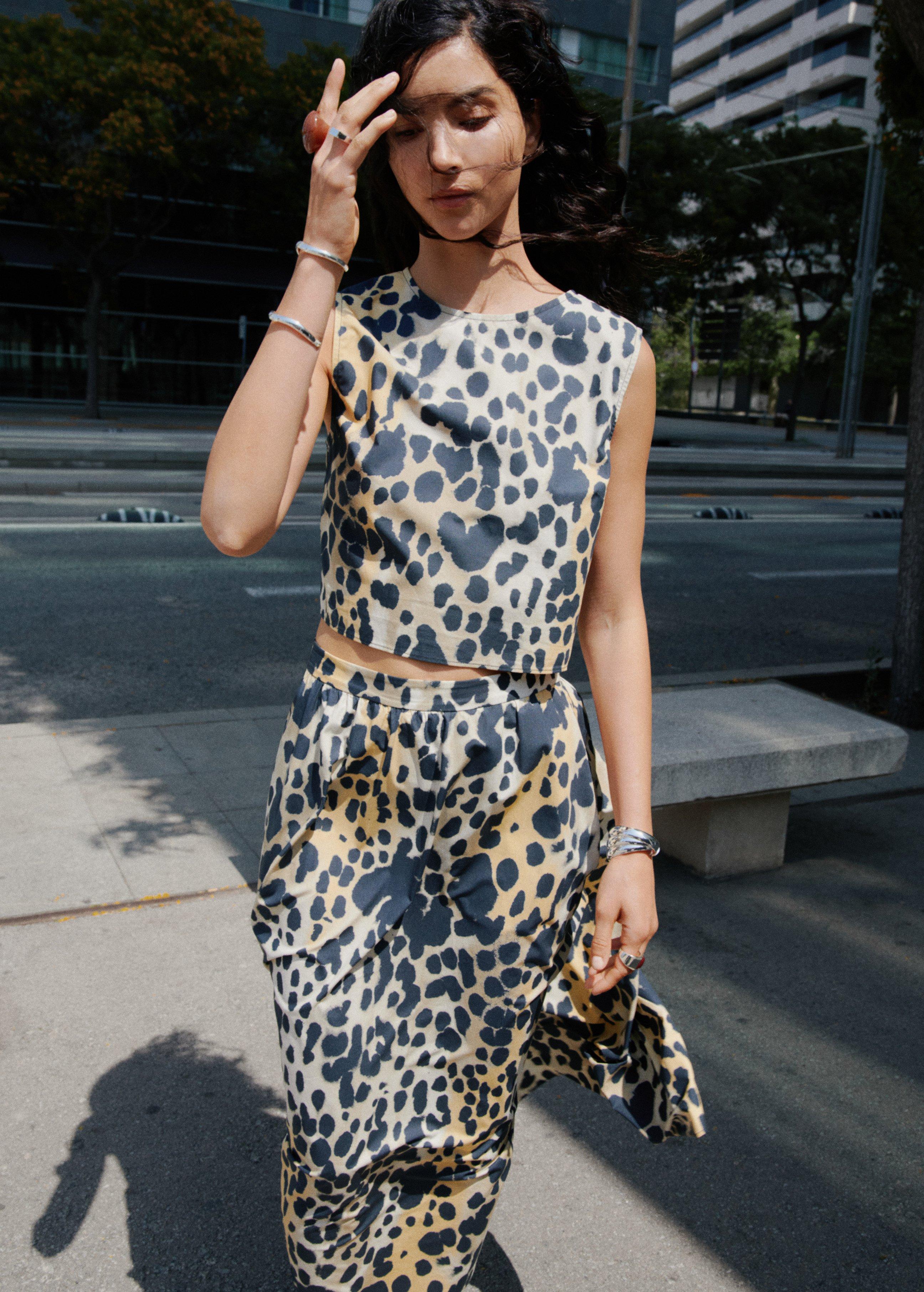 BLACK Leopard-print buttoned crop top, , large image number 0