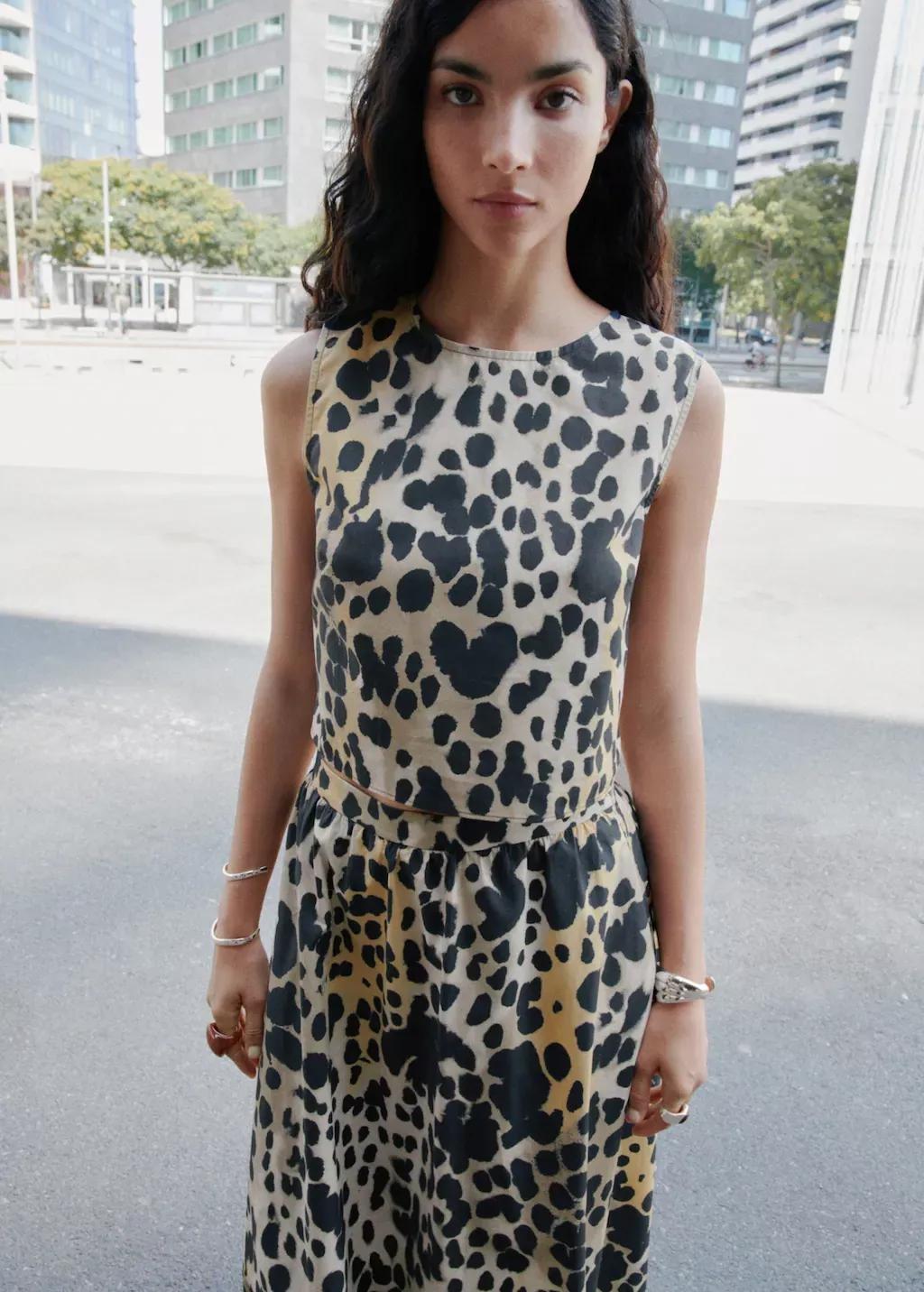 BLACK Leopard-print buttoned crop top, , large image number 1
