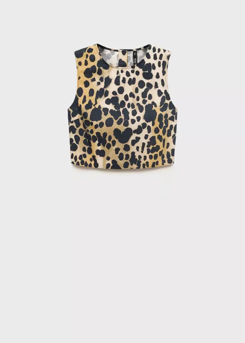 BLACK Leopard-print buttoned crop top, , large image number 2