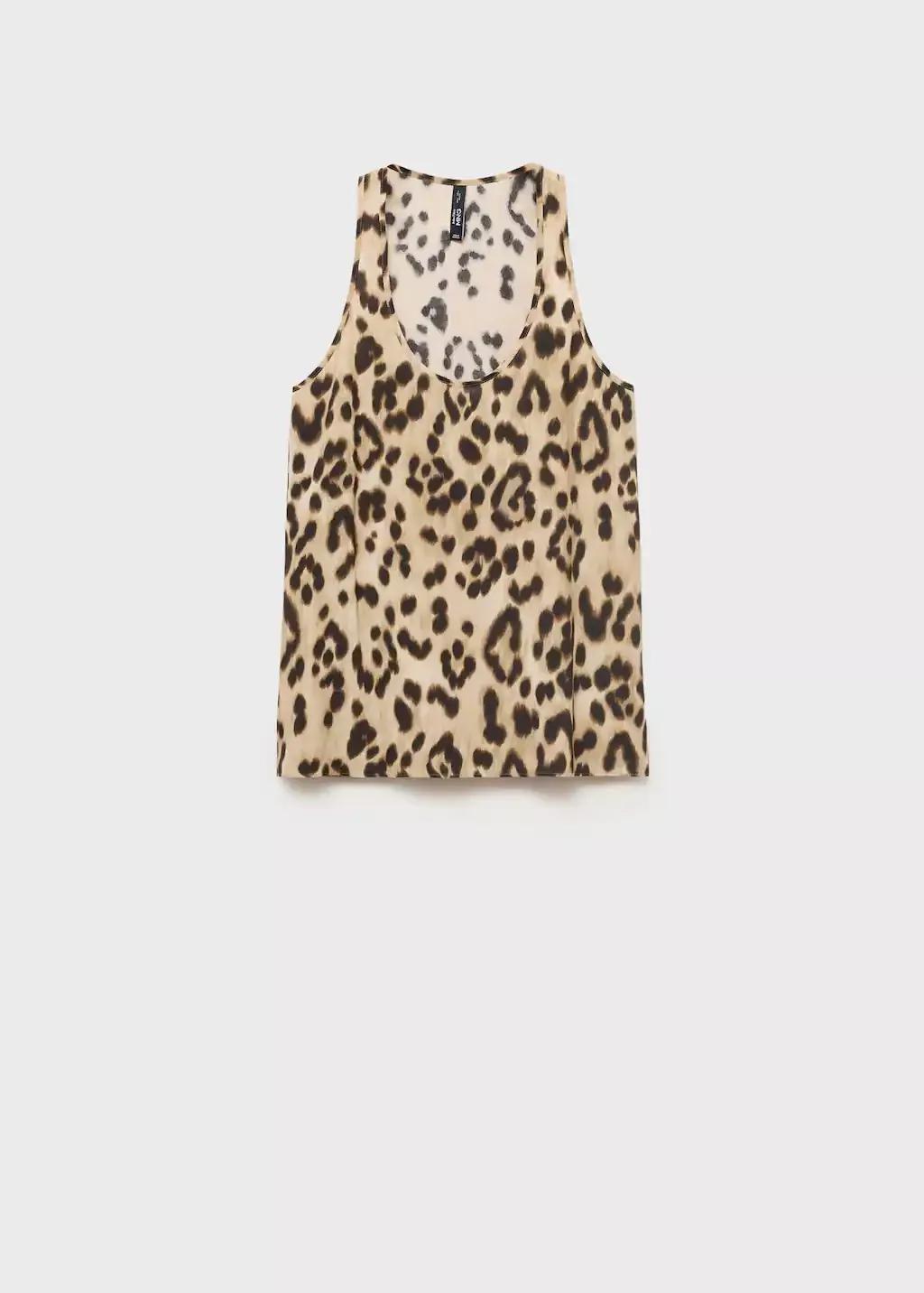 LIGHT BEIGE Leopard-print low-cut top, , large image number 0