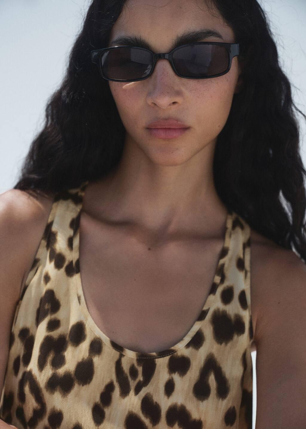 LIGHT BEIGE Leopard-print low-cut top, , large image number 2