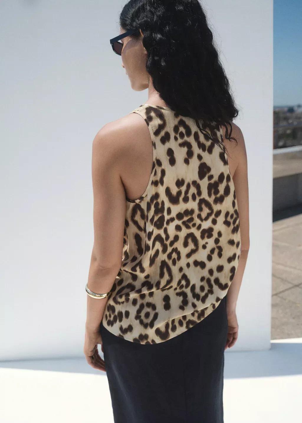 LIGHT BEIGE Leopard-print low-cut top, , large image number 5