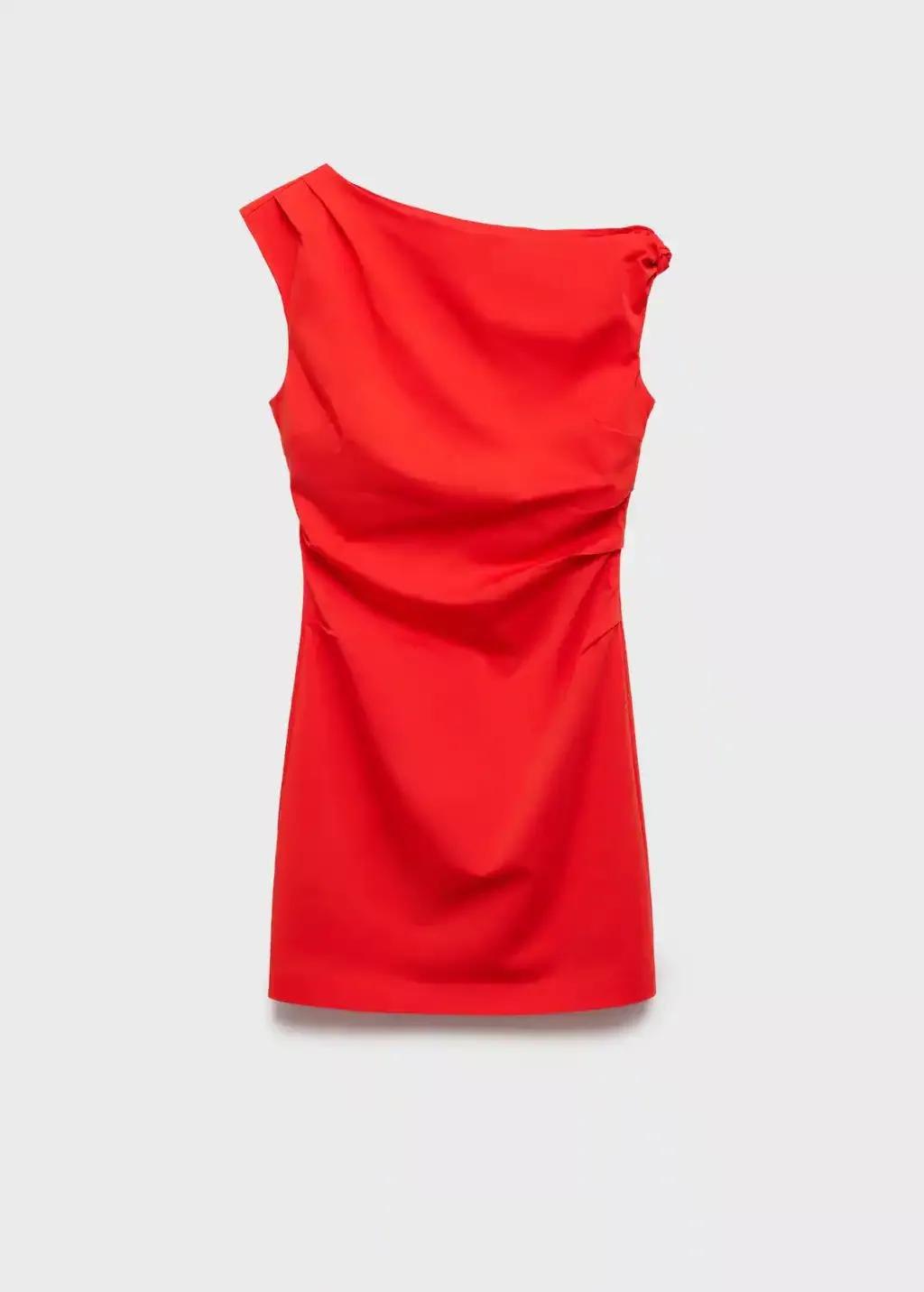 Red Short Dress With Asymmetrical Neckline, , large image number 7