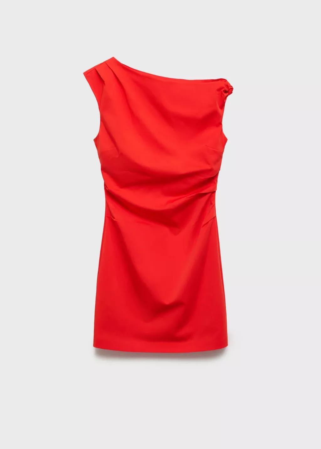 Red Short Dress With Asymmetrical Neckline, , large image number 11