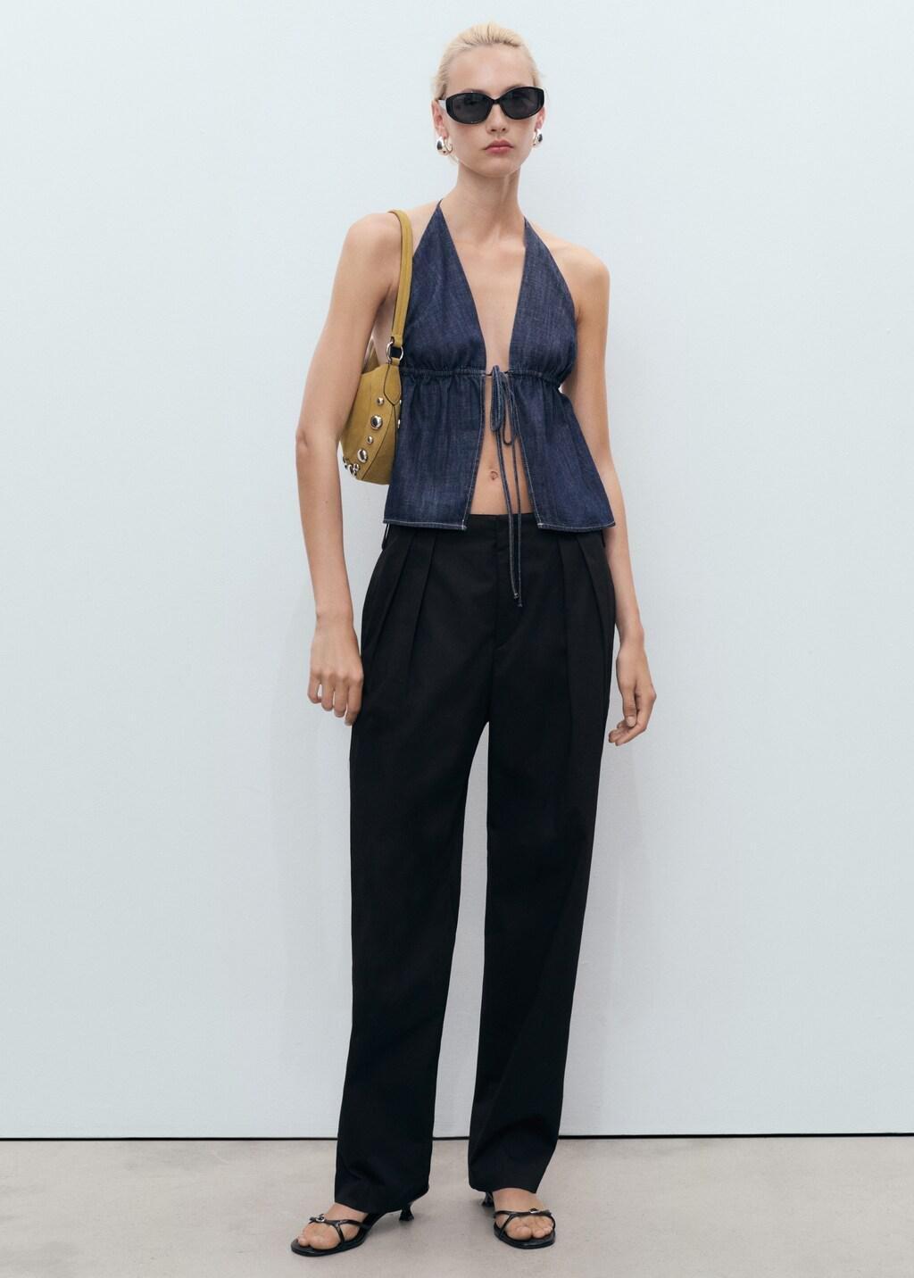 Black Buttons Cotton Trousers, , large image number 1