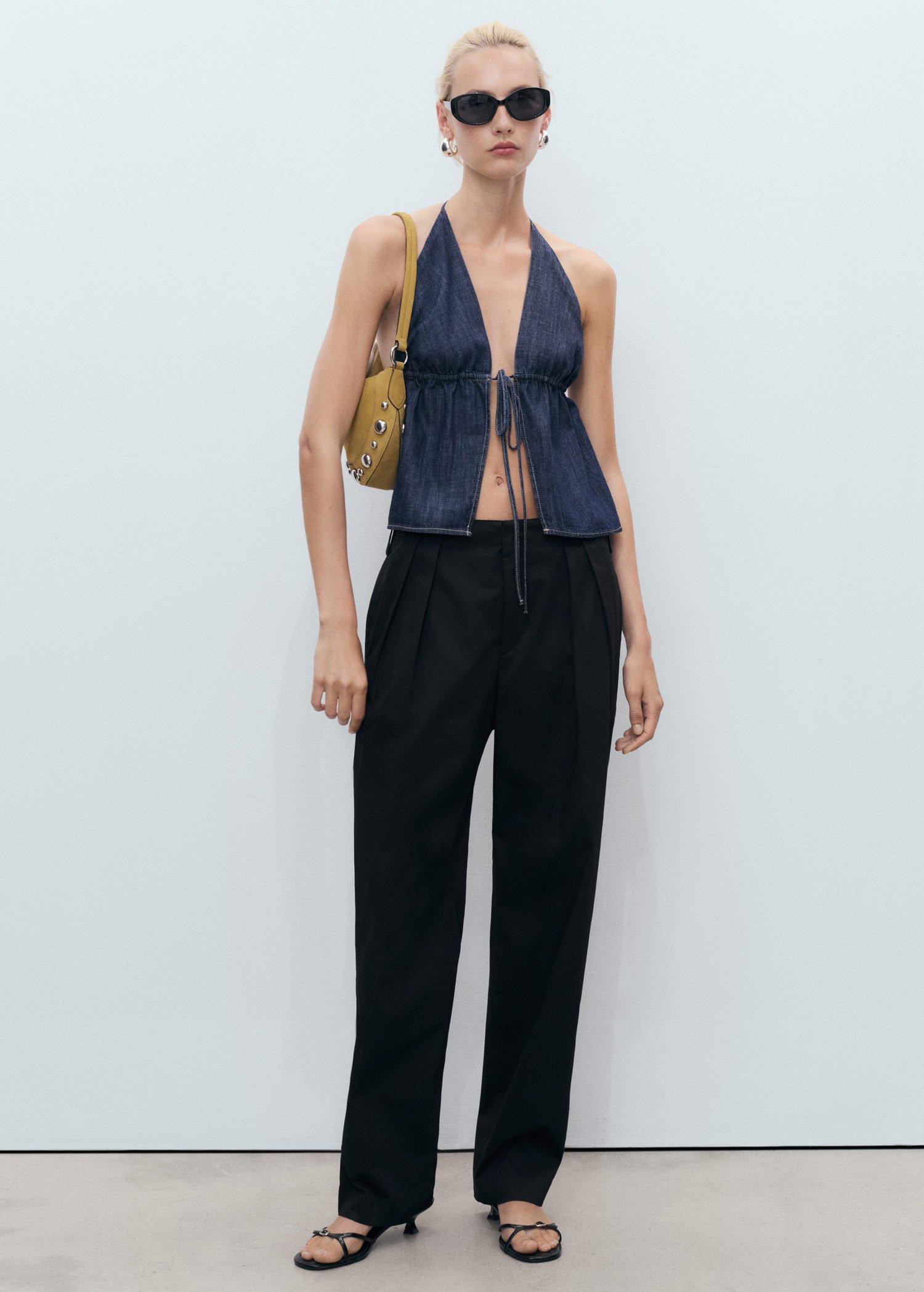 Black Buttons Cotton Trousers, , large image number 2