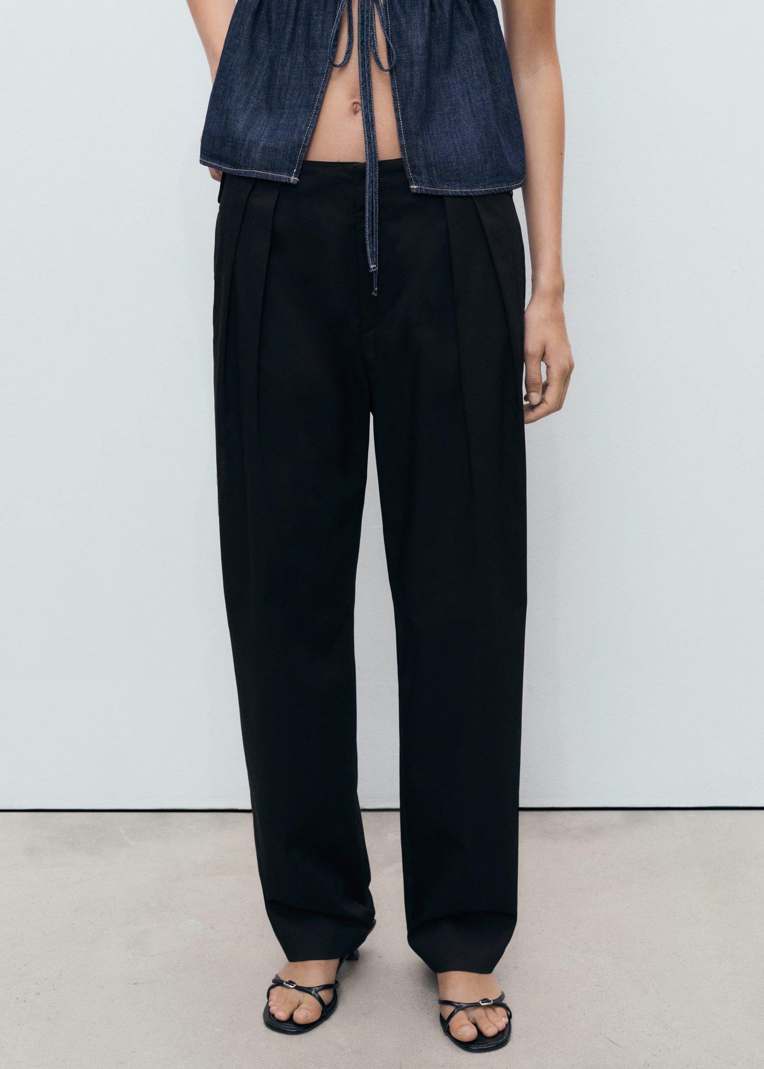 Black Buttons Cotton Trousers, , large image number 6