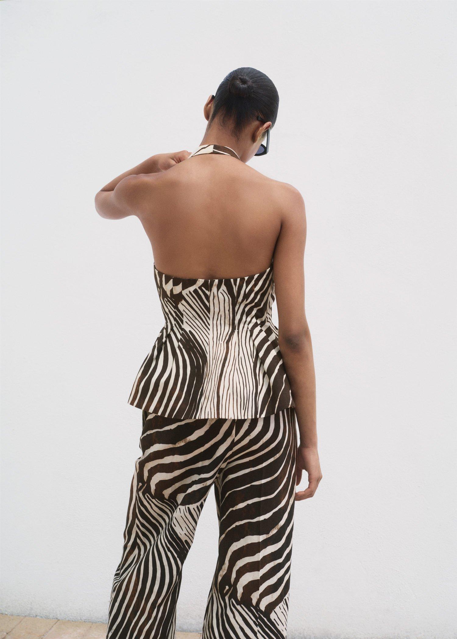 Brown Zebra-Print Linen Waistcoat, , large image number 2