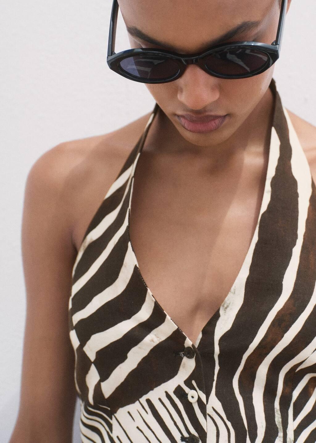 Brown Zebra-Print Linen Waistcoat, 0201_32, large image number 3