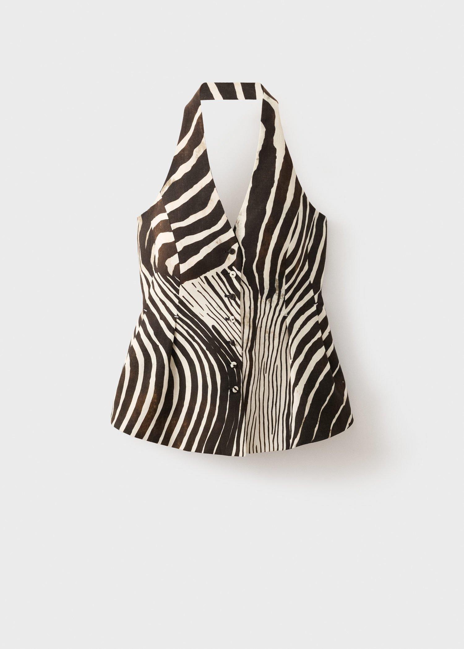 Brown Zebra-Print Linen Waistcoat, , large image number 5