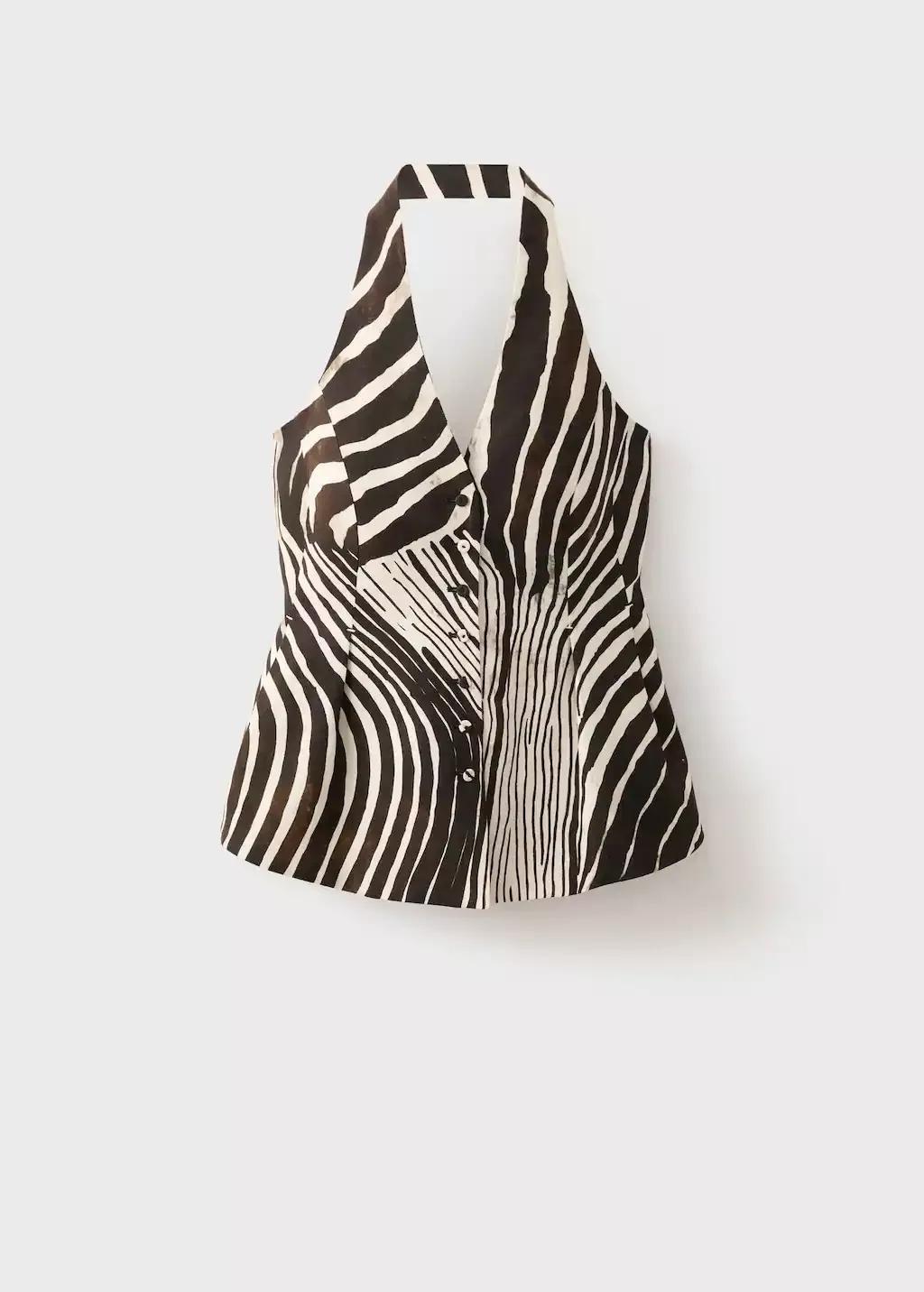 Brown Zebra-Print Linen Waistcoat, 0201_32, large image number 8