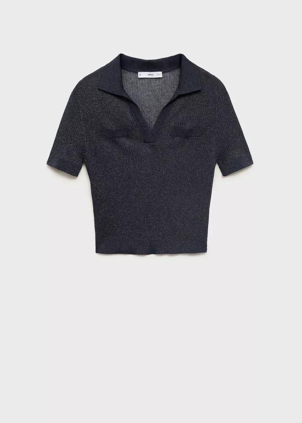 NAVY Lurex knitted V-neck sweater, , large image number 0