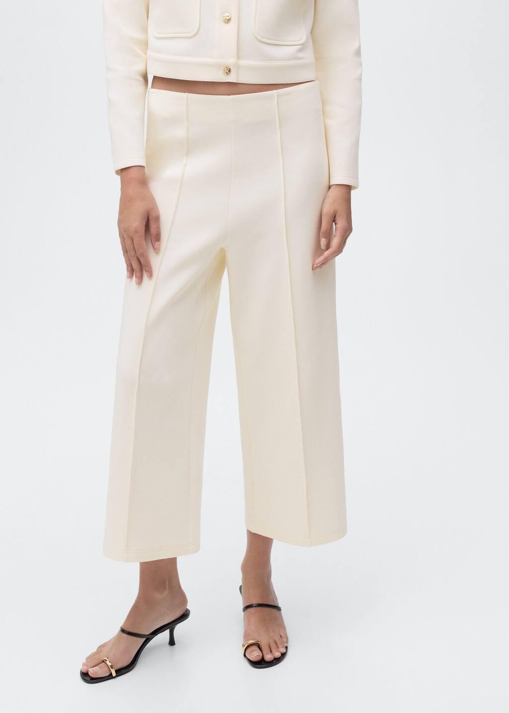White Cotton Cropped Pants, Light Beige, large image number 0