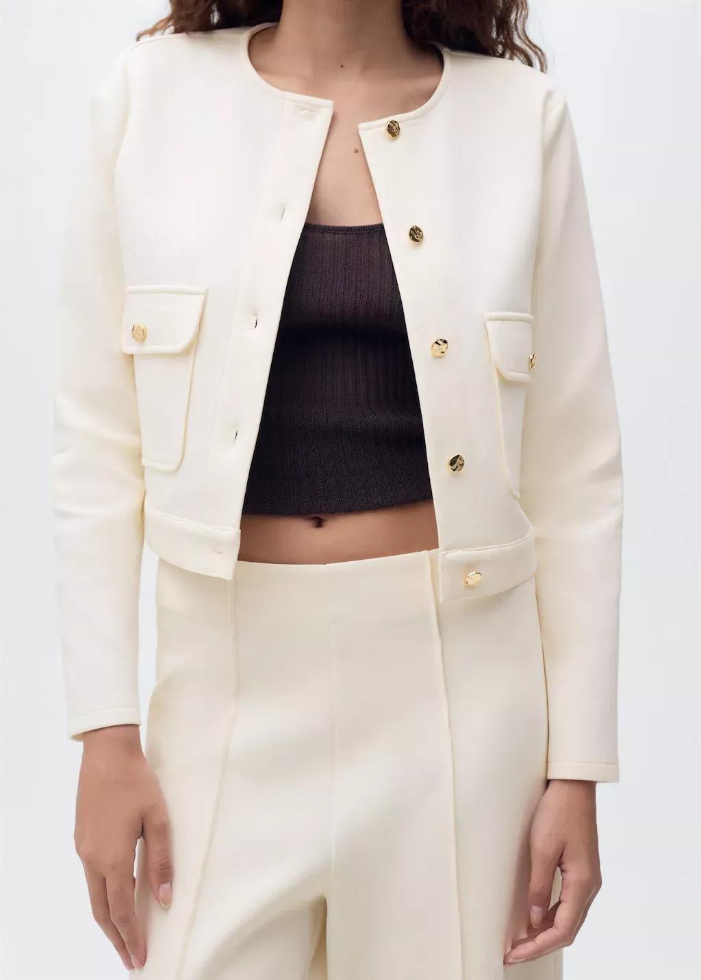 White Cotton Cropped Pants, Light Beige, large image number 1