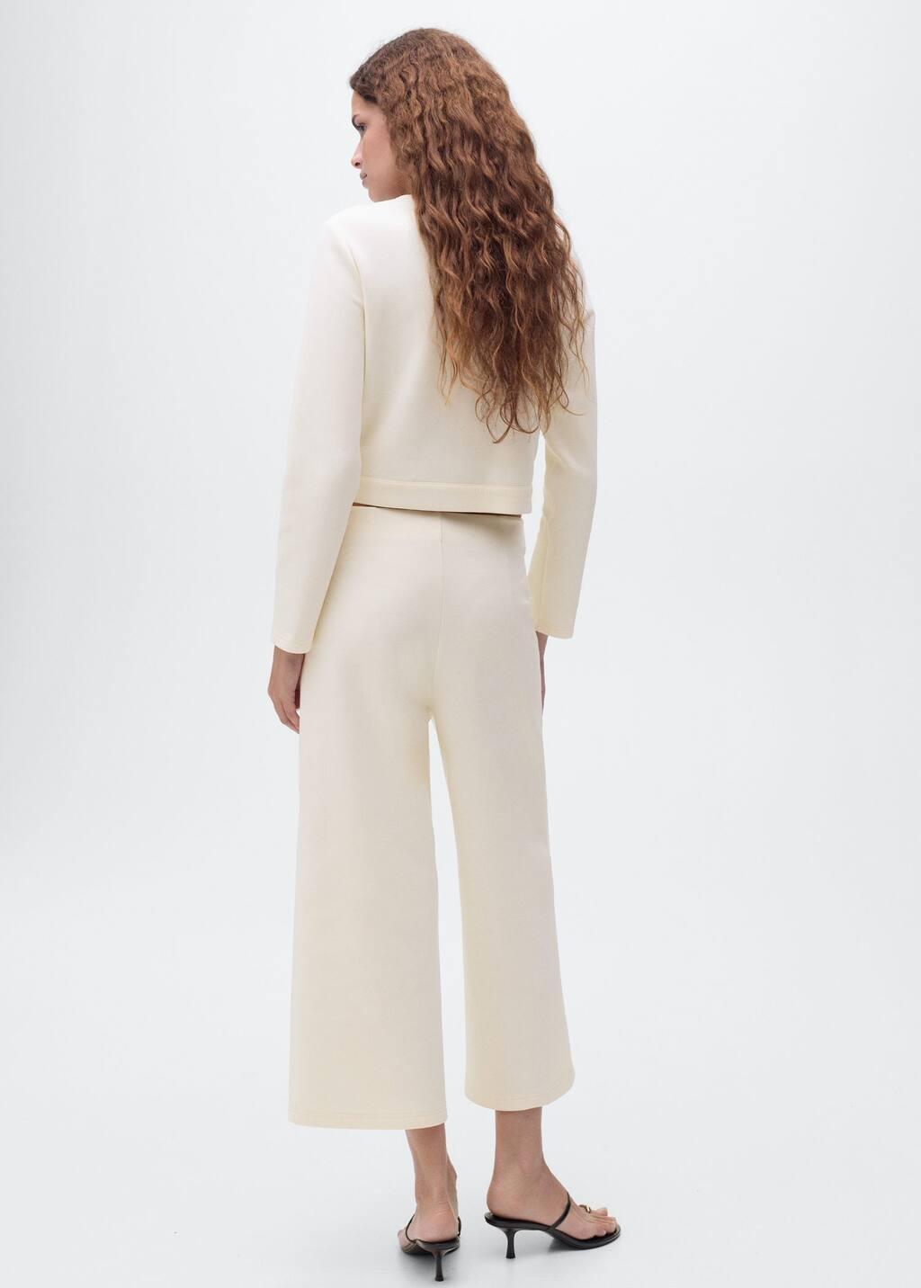 White Cotton Cropped Pants, Light Beige, large image number 5