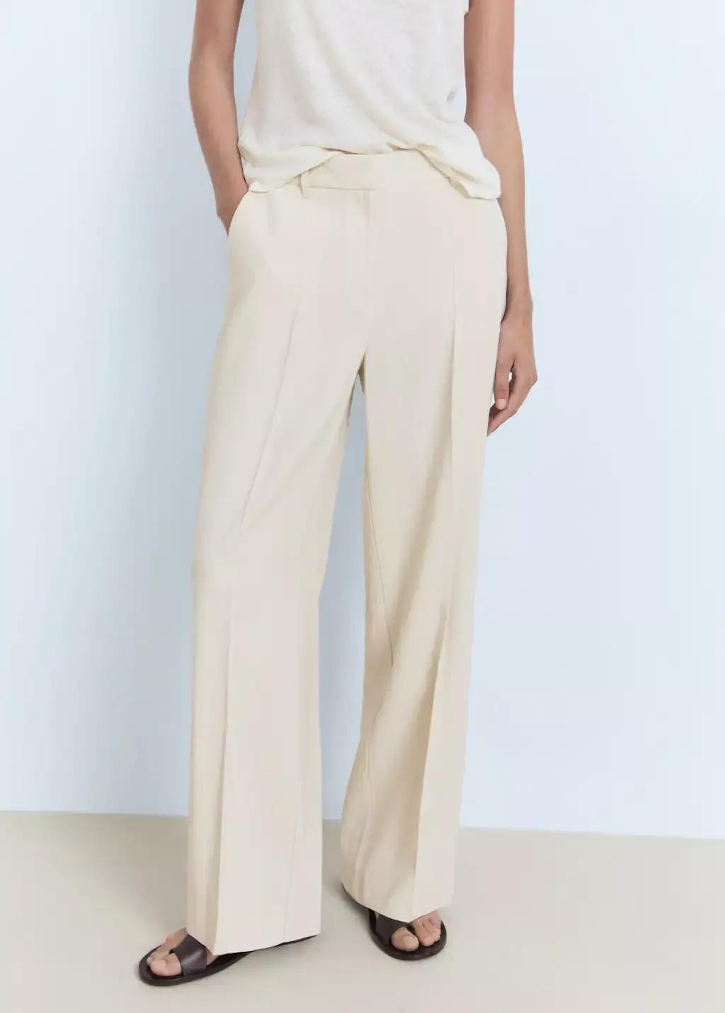 Beige Straight mid-rise trousers, , large image number 0