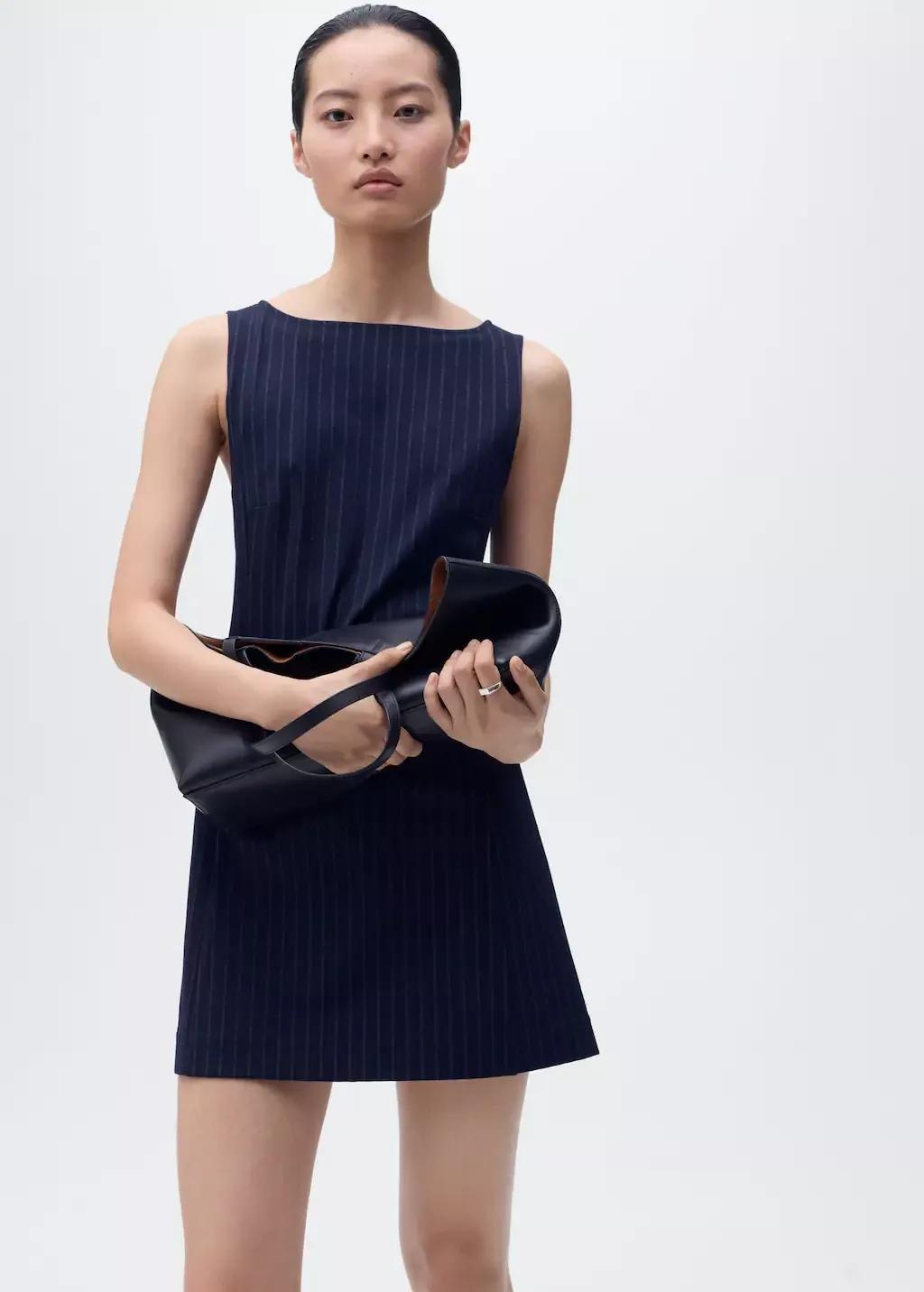 Navy Short Pinstripe Dress, , large image number 1