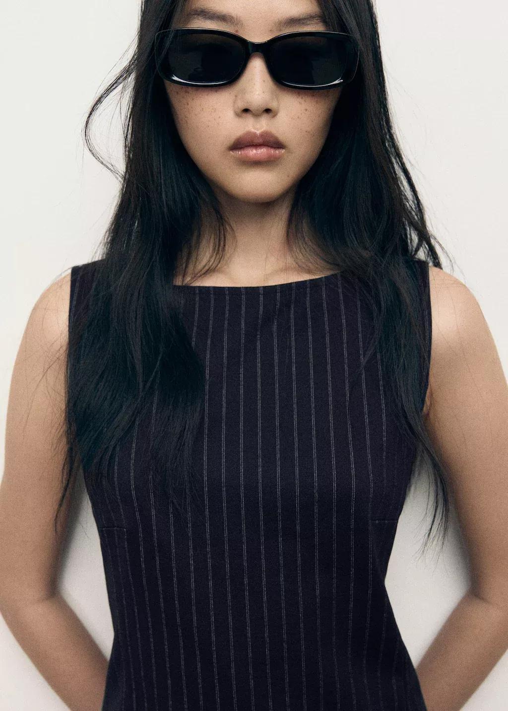 Navy Short Pinstripe Dress, , large image number 2