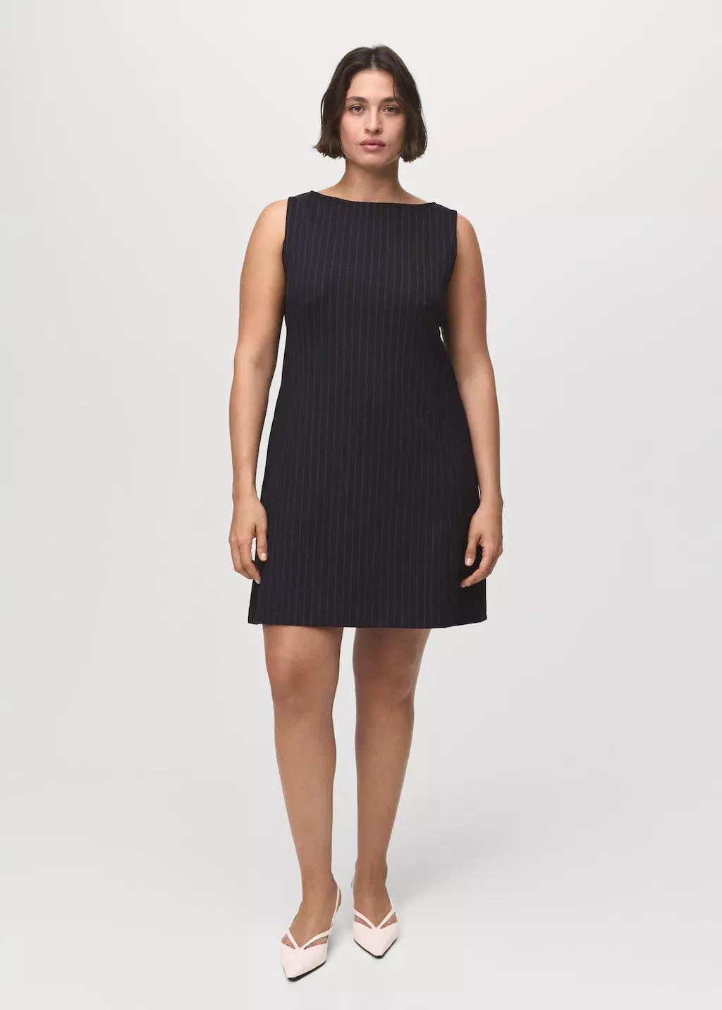 Navy Short Pinstripe Dress, Navy, large image number 5