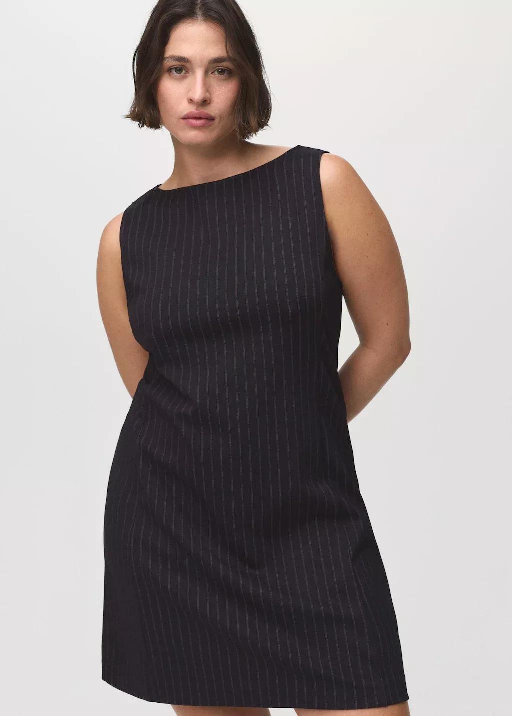Navy Short Pinstripe Dress, , large image number 7