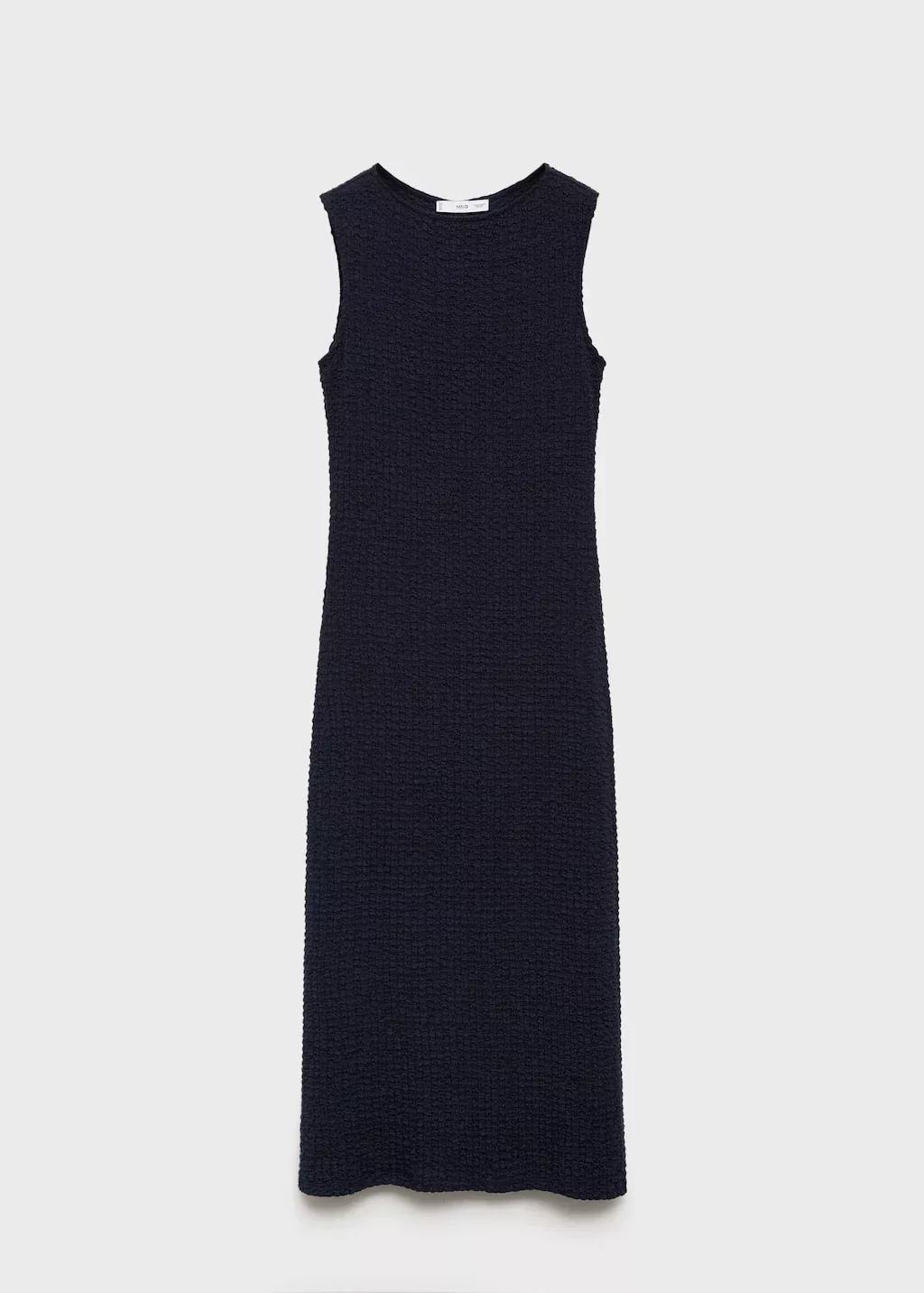 Navy Fitted Textured Dress, , large image number 3