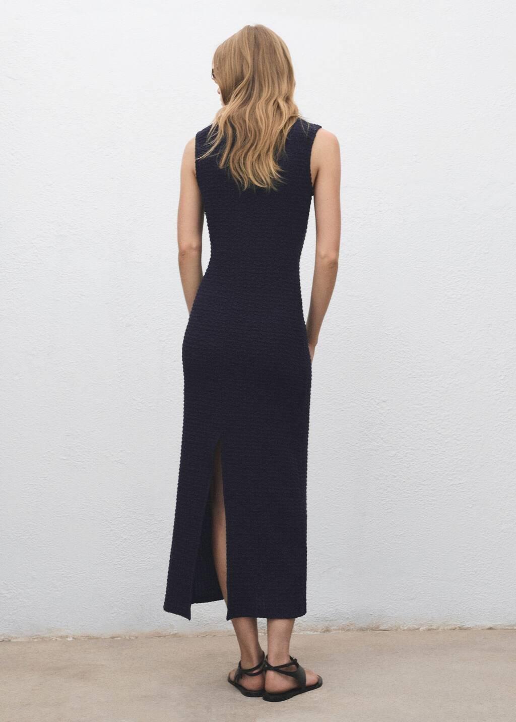 Navy Fitted Textured Dress, , large image number 4