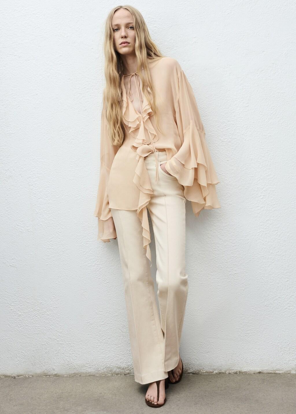 Beige Mid-Rise Flared Jeans, , large image number 0