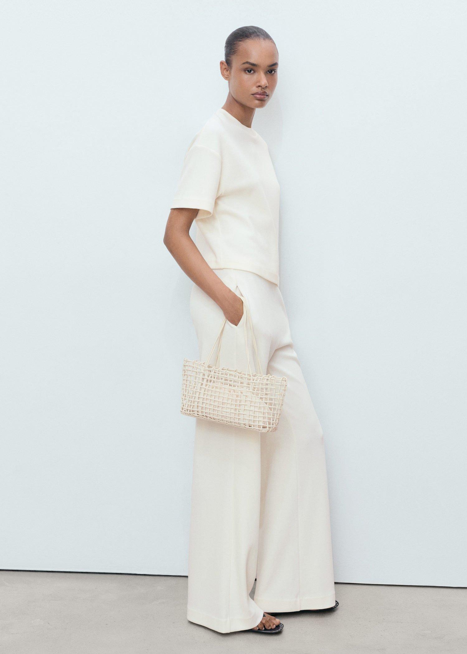 LIGHT BEIGE Straight-fit cotton trousers, 0201_05, medium