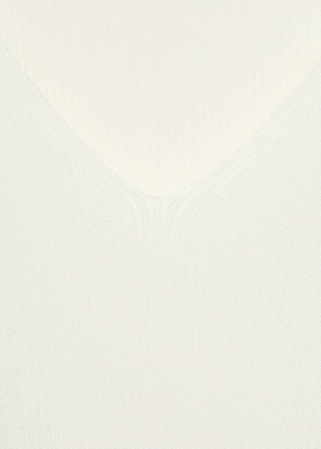 Beige V-Neck Ribbed Knit Sweater, 0201_05, large image number 3