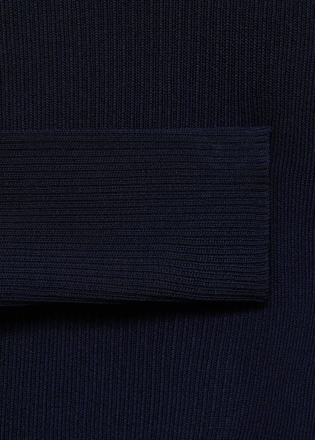 Navy V-Neck Ribbed Knit Sweater, 0201_56, large image number 4
