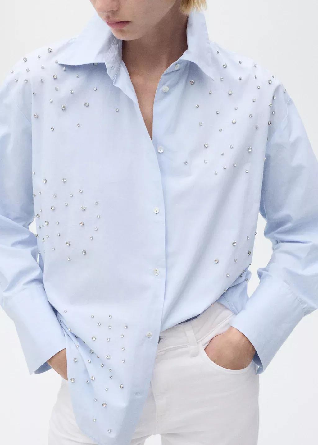 Blue Cotton strass shirt, , large image number 1
