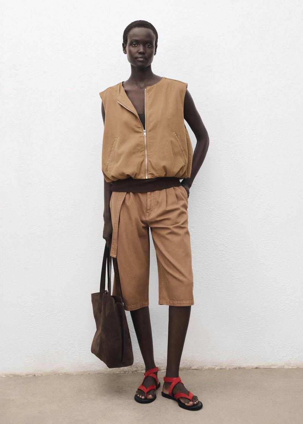 Brown Puffed Denim Vest, , large image number 1
