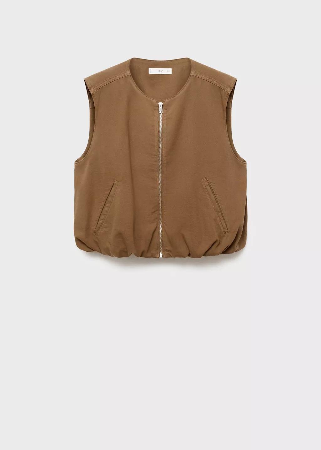 Brown Puffed Denim Vest, , large image number 11