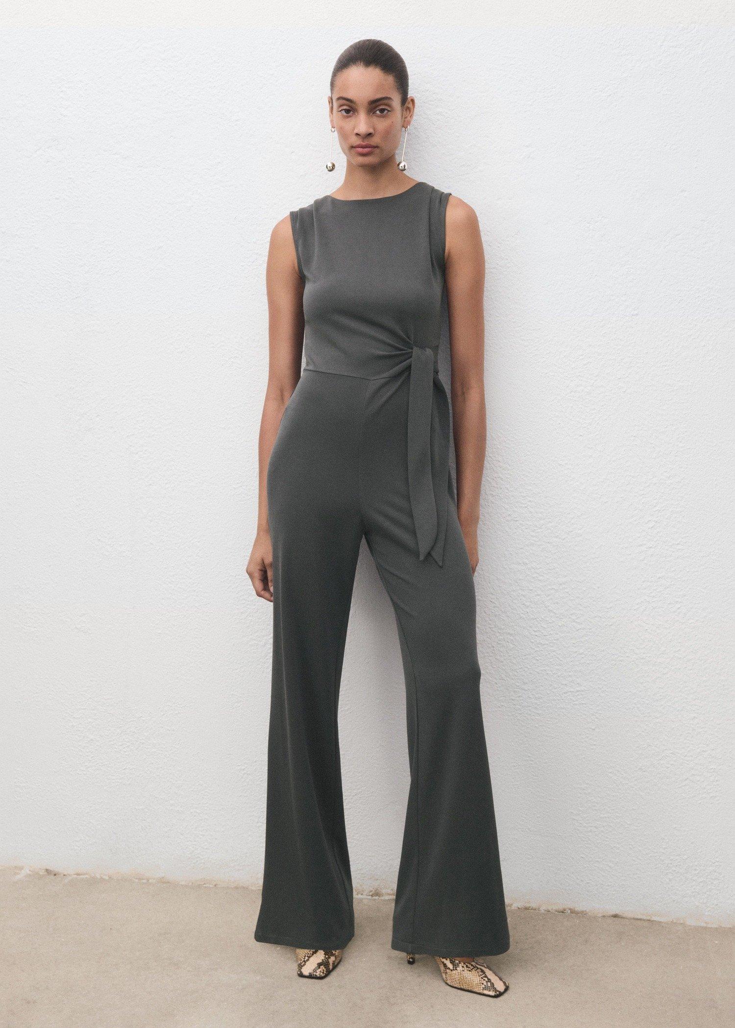 Grey Long Jumpsuit With Knot, , large image number 2