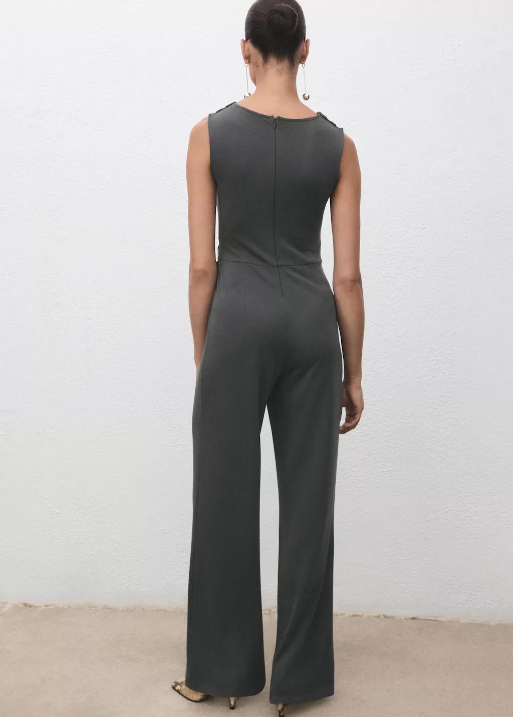 Grey Long Jumpsuit With Knot, , large image number 5