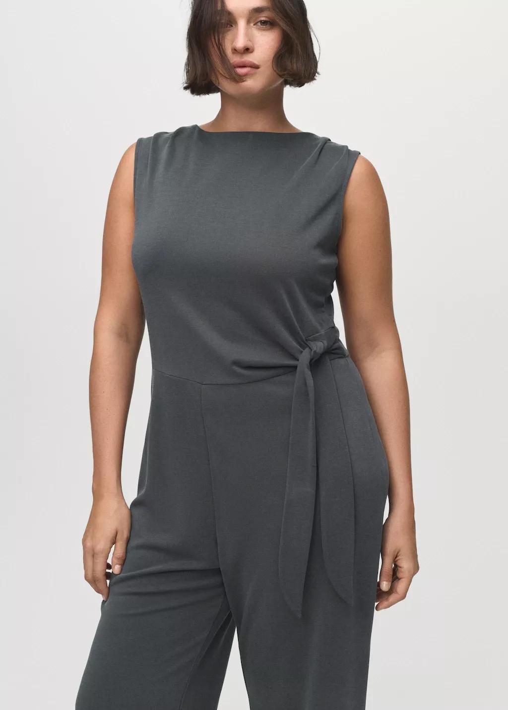 Grey Long Jumpsuit With Knot, , large image number 11