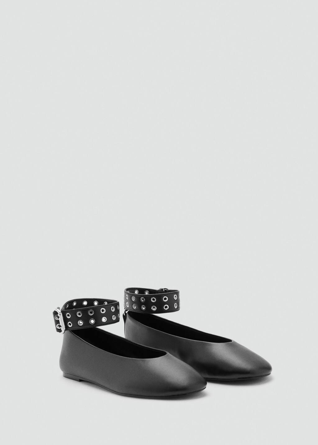 BLACK Ballet flats with eyelet strap, Black, medium
