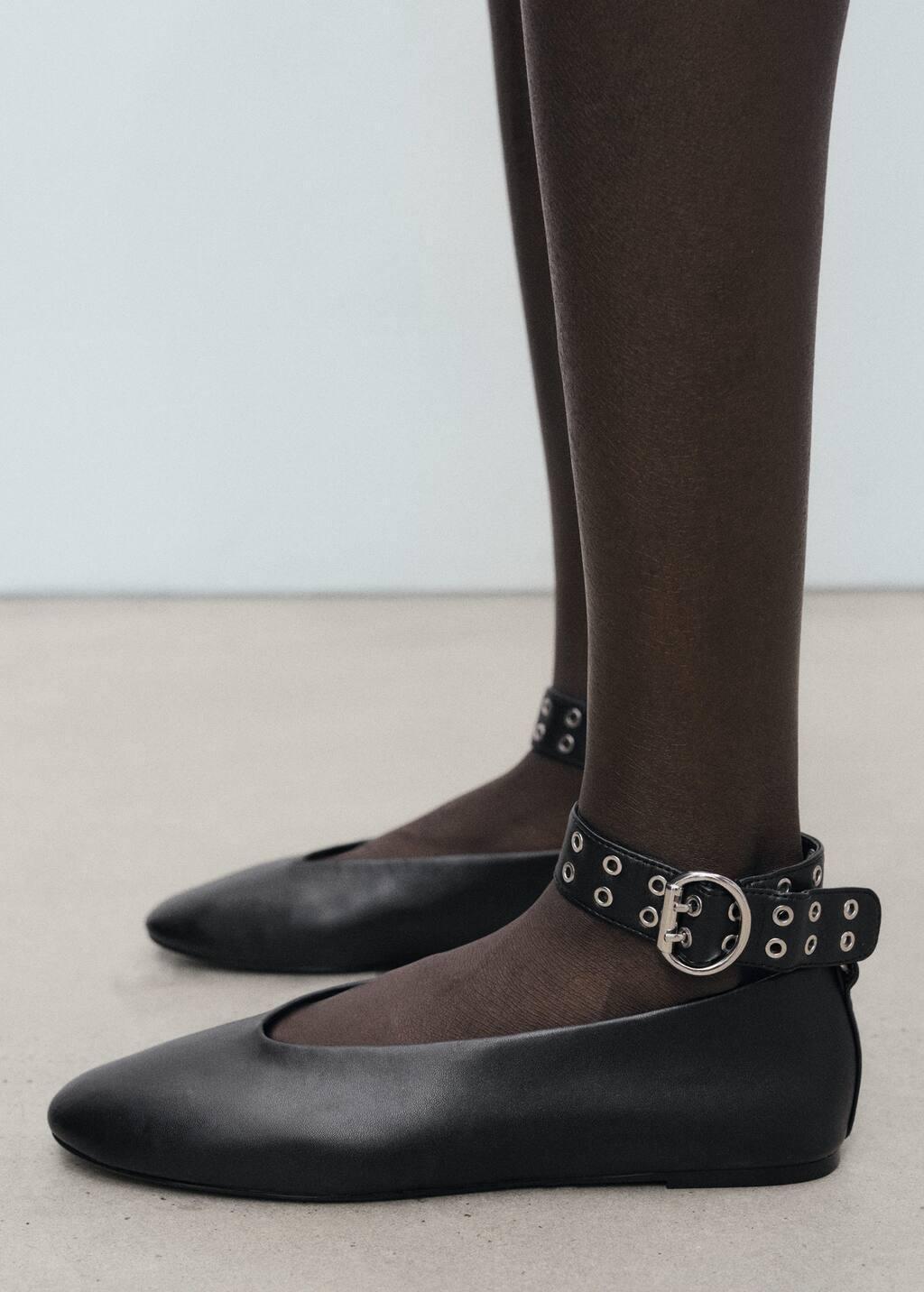 BLACK Ballet flats with eyelet strap, Black, large image number 5
